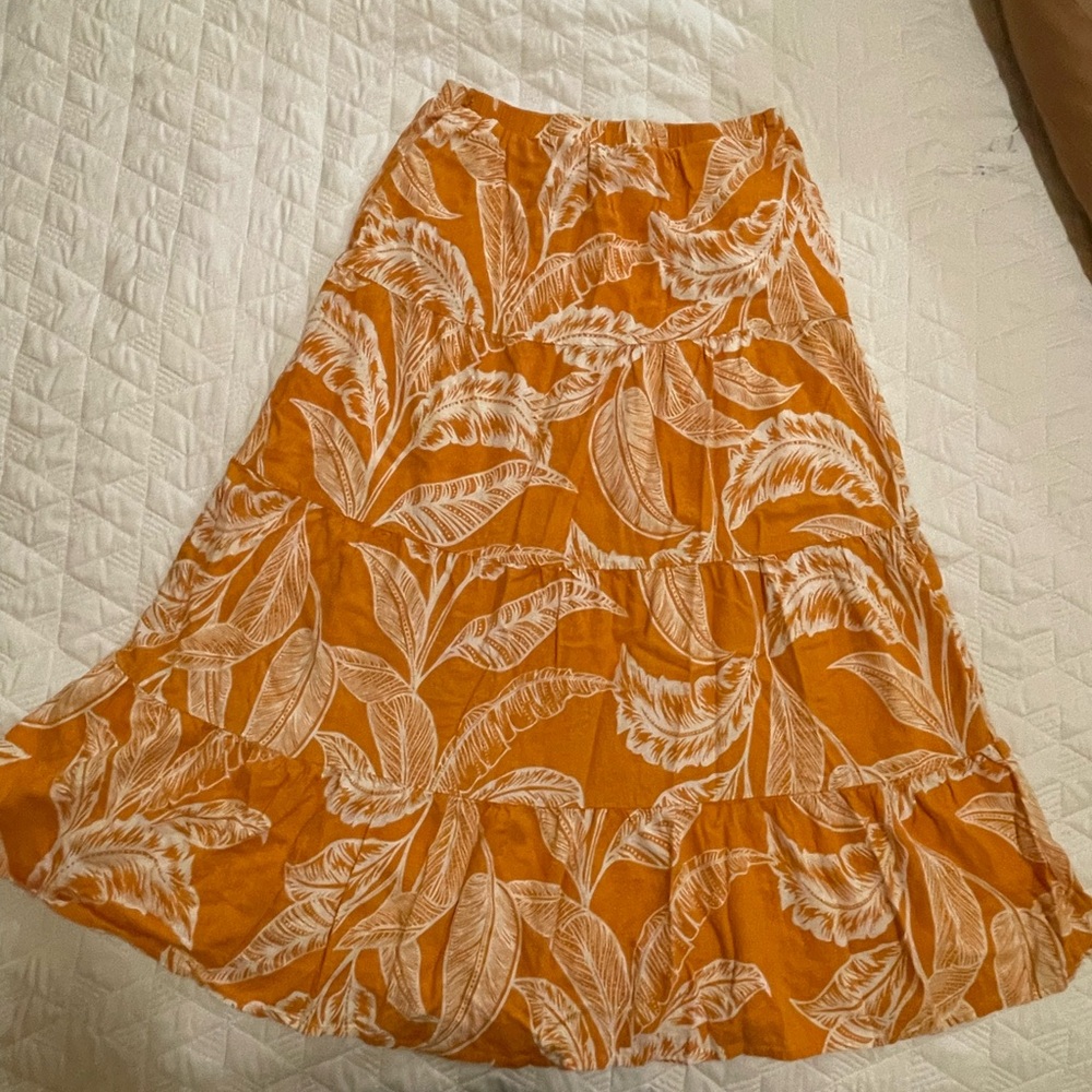 Rachel Zoe Orange Leaf Print Skirt
